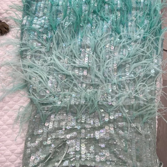 COPY - ANASTASIA SEQUIN FEATHER DRESS - turquoise powder XS - Picture 9 of 9